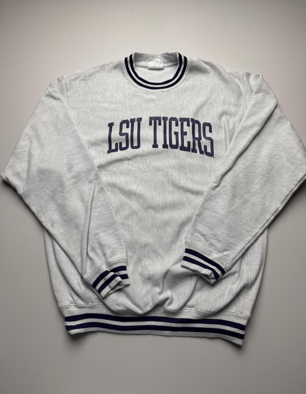 LSU Tigers Sweatshirt Mens Large Gray NCAA Football Champion Reverse Weave